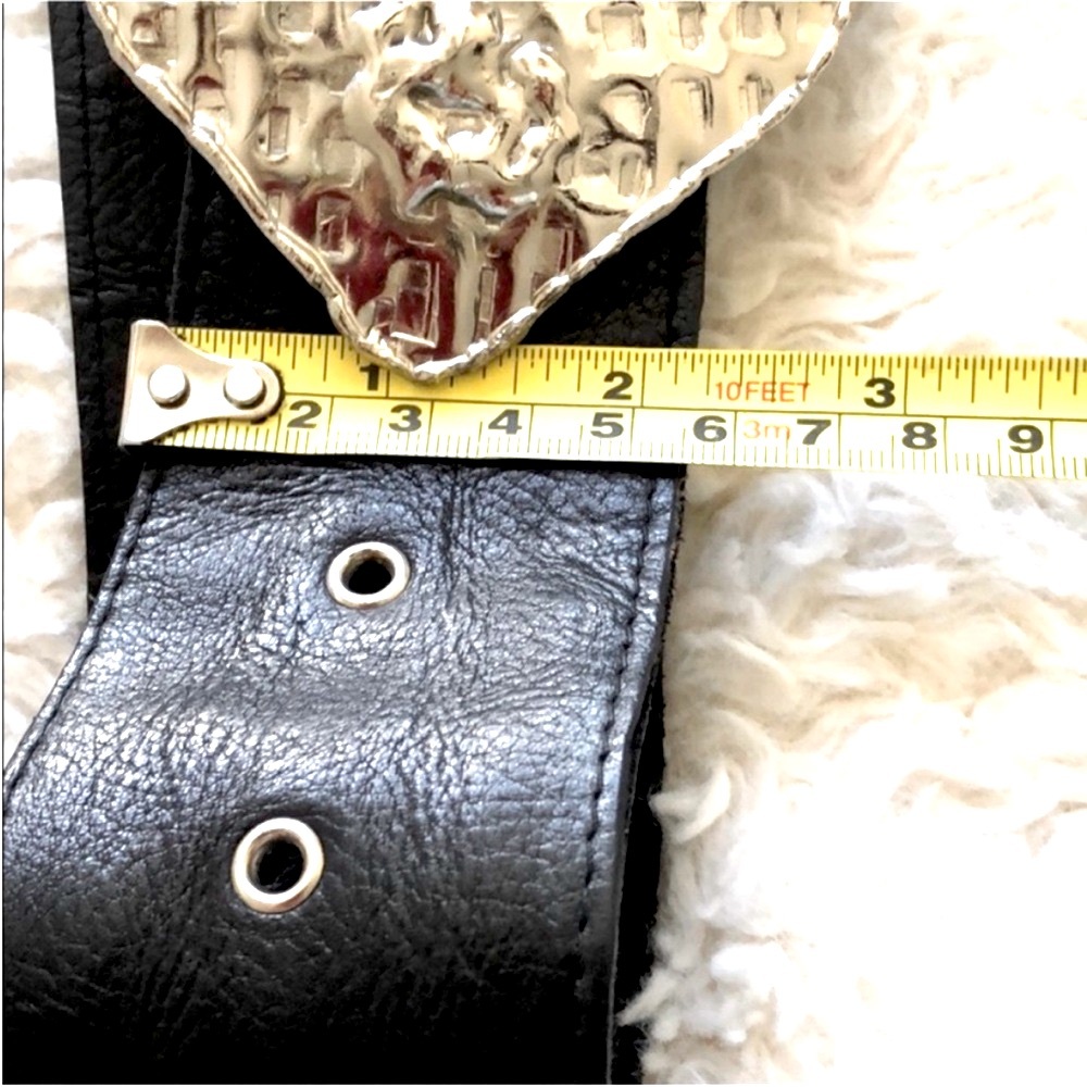 BELT BLACK HANDMADE ARTSY LEATHER LIKE SILVER HEART BELT - Picture 9 of 11